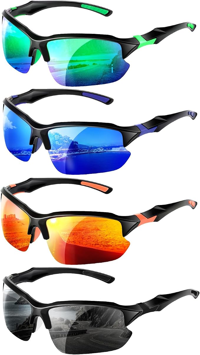 4 PACK Polarized Sport Sunglasses for Women Men UV Protection,Running Cycling Fishing Sunglasses Outdoor