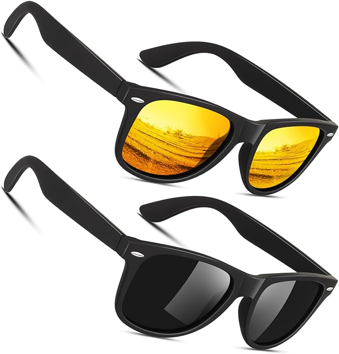 Sunier Polarized Sunglasses for Men and Women, Retro Square Matte Finish UV400 Protection Shades for Driving, Fishing