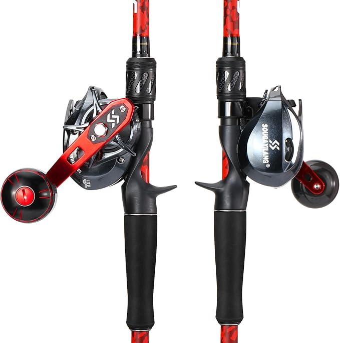 Sougayilang Baitcaster Rod Reel Combo, 2-Piece Fishing Rod with 400 Size Casting Reel, Aluminum Reel Seat for Musky Fishing