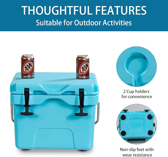 Goplus 16 Quart Cooler, 24-Can Capacity Ice Chest with 2 Cup Holders, 3-5 Days Ice Retention, Portable Insulated Ice Box for Camping, Fishing Outdoor Activities