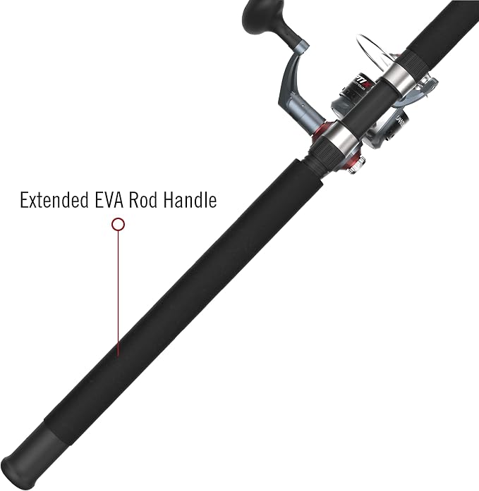 Quantum Optix Spinning Reel and 2-Piece Fishing Rod Combo, Durable Fiberglass Rod, Split-Grip EVA Foam Handle, Anti-Reverse Fishing Reel