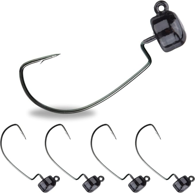Reaction Tackle Tungsten Mushroom Head Jig Heads, Ned Rig Shroom Jigs for Finesse Bass Fishing, Stand Up Bait with Weedless and EWG Hook Options (5-Pack)
