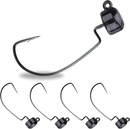 Reaction Tackle Tungsten Mushroom Head Jig Heads, Ned Rig Shroom Jigs for Finesse Bass Fishing, Stand Up Bait with Weedless and EWG Hook Options (5-Pack)