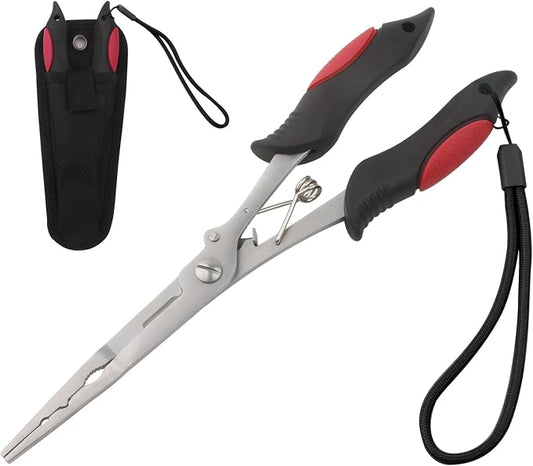 Hikary Long Nose Fishing Pliers,Ice Fishing Gear,Stainless Steel Hook Remover Braid Cutter Rustproof Fishing Multi-Tools Fishing Gripper for Freshwater Saltwater