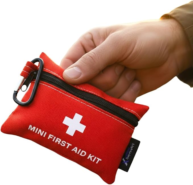 Lightning X Mini First Aid Kit – Compact 20 Piece Emergency Medical Kit with Carabiner | Portable Water Resistant Travel First Aid Pouch for Hiking, Camping, Car, Backpack, Outdoor Survival