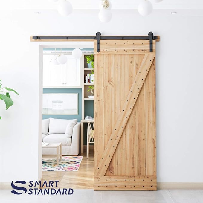 SMARTSTANDARD 6ft Barn Door Hardware kit, Barn Door Track, Sliding Door Hardware kit, Smoothly and Quietly -Heavy Duty Sturdy -Easy to Install, Fit 36" Wide Door Panel (I Shape Hanger)