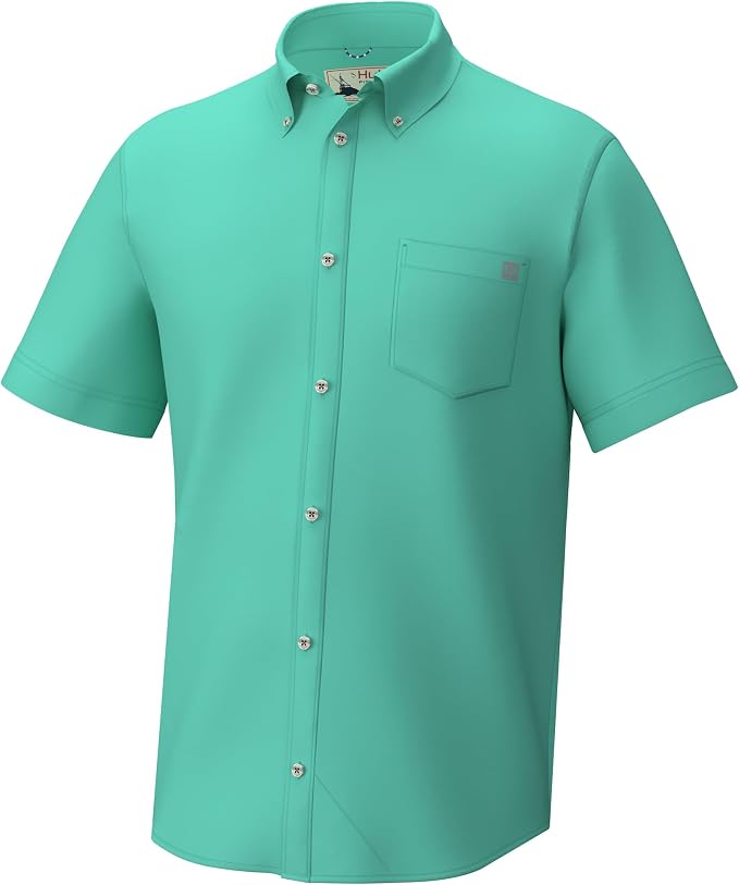 HUK Mens Kona Solid Short Sleeve Fishing Button Down Shirt for Men, Fresh Salmon, 3X-Large