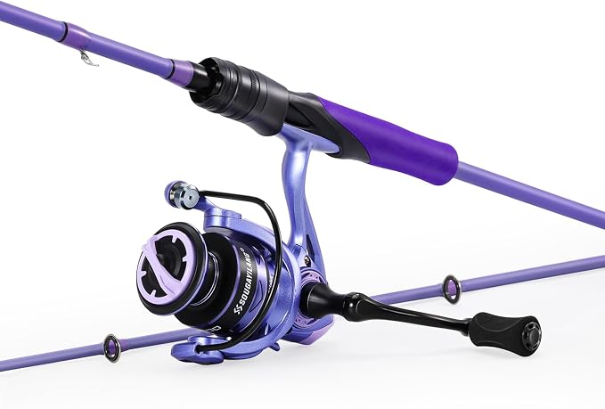 Sougayilang Spinning Combo – 5.2:1 Gear Ratio, IM6 Graphite 2-Piece Rod, Stainless Steel Guides for Bass, Trout, Panfish – Lightweight Freshwater Fishing Kit