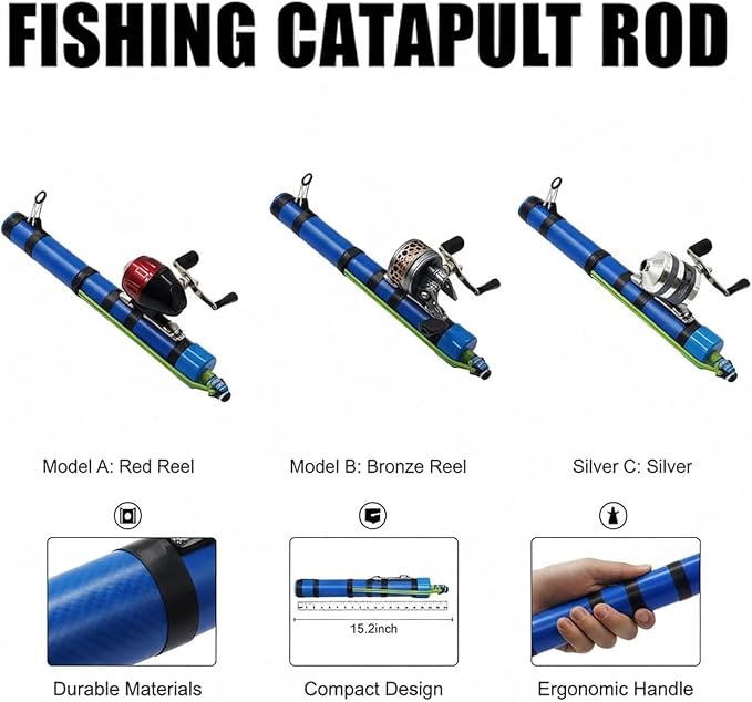 Catapult Fishing Rod, 2026 Upgrade Compact Sling Shot Fishing Reel, Portable Fly Fishing Pole for Kids, Freshwater and Saltwater Fishing Lures for Outdoor Hunting and Traveling