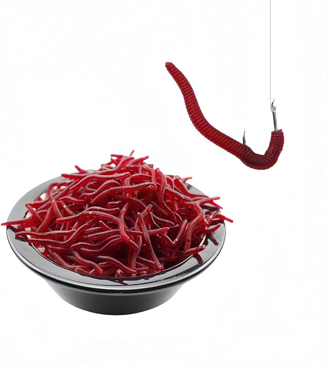 Red Soft Worm Lures for Bass Fishing - Lifelike Artificial Earthworm Baits for Freshwater & Saltwater
