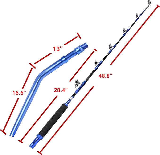 Fiblink 2-Piece Saltwater Offshore Heavy Bent/Straight Butt Trolling Rod Fishing Roller Rod Conventional Boat Deep Sea Fishing Pole (5'1"/5'6"/6'/6'6",30-50lb/50-80lb/80-120lb)
