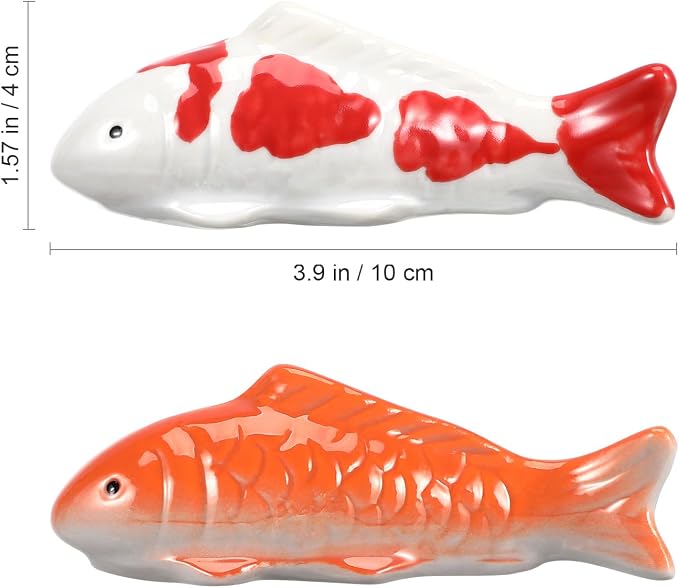 Housoutil Ceramic Floating Koi Fish, 2PCS Ceramic Floating Fake Fish Goldfish Koi Decor Realistic Water Pond Decor for Outdoor Fountain, Bird Bath, Mini Water Garden and Fake Aquarium