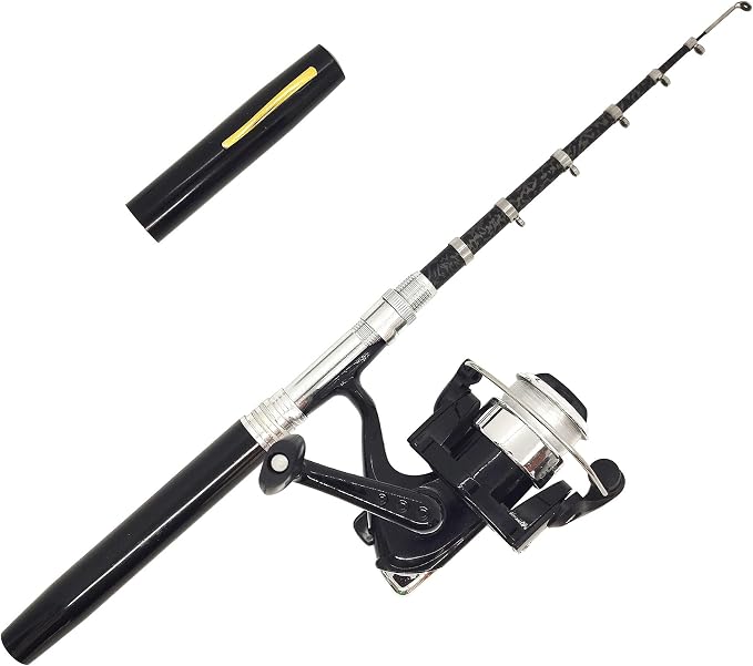Portable Small Pen Fishing Rod Spinning Reel Combos, 38" 55" Compact Telescopic Fish Pole Kits for All Season Fishing in Rivers, Lakes, Ice, etc.