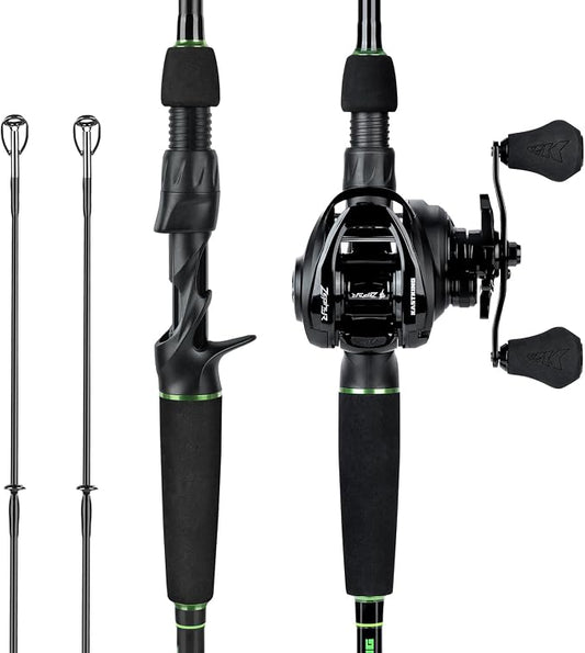 KastKing Zephyr Dual-Tip Fishing Rod and Reel Combo,Spinning & Baitcaster Combo,Dual Tips Section for Different Powers,IM6 Graphite 2-Piece Rod with Extra Tip,Sensitive & Powerful,Freshwater Fishing