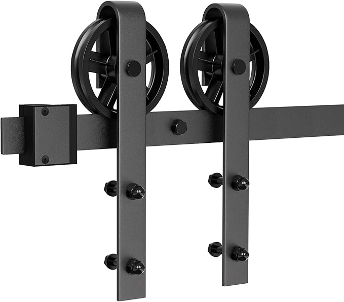 WINSOON Black Antique Hangers Rollers Kit Include Floor Guide/Door Stoppers/Screw/Anti-Jump Block, Sliding Barn Door Hardware Hangers Rollers 2pcs (J Shape Bending Design)