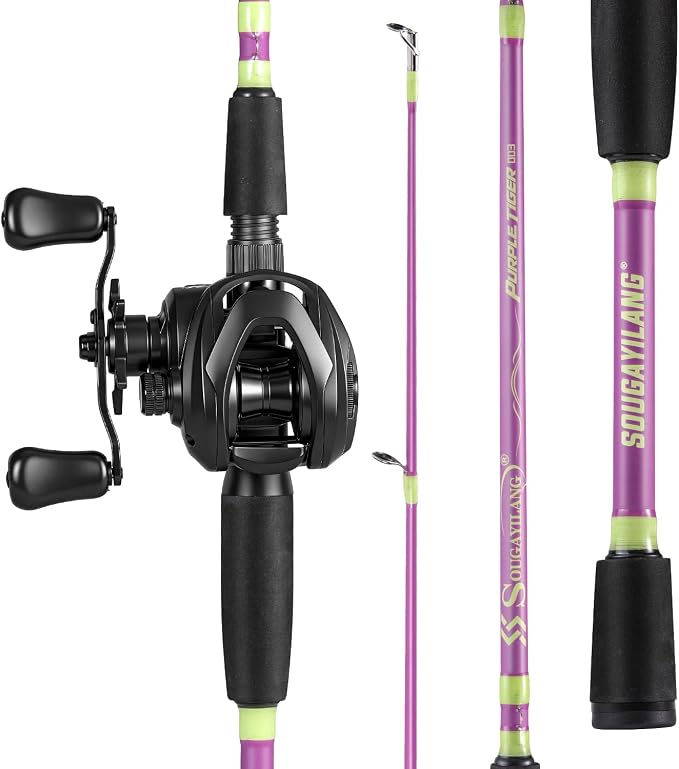 Sougayilang Baitcasting Fishing Combos, Carbon&Glass Fiber Composite 2 Piece Fishing Rods with Casting Reel- 6'0"