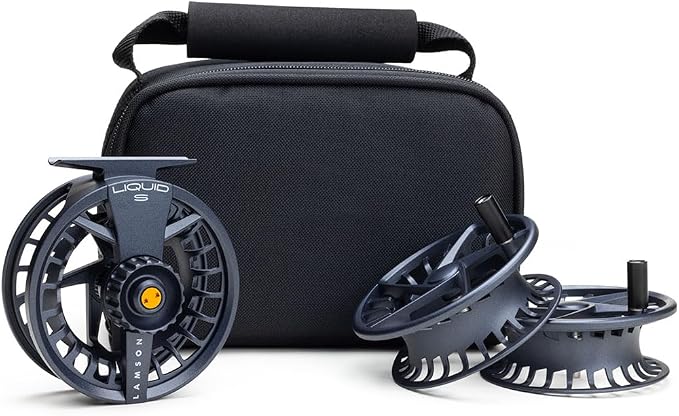 LAMSON | Liquid S-Series Fly Fishing Reel 3 Pack | All-Water | 1 Reel & 2 Bonus Spools + Carrying Case | Large Arbor, Powerful Sealed Drag, Pressure Cast Aluminum
