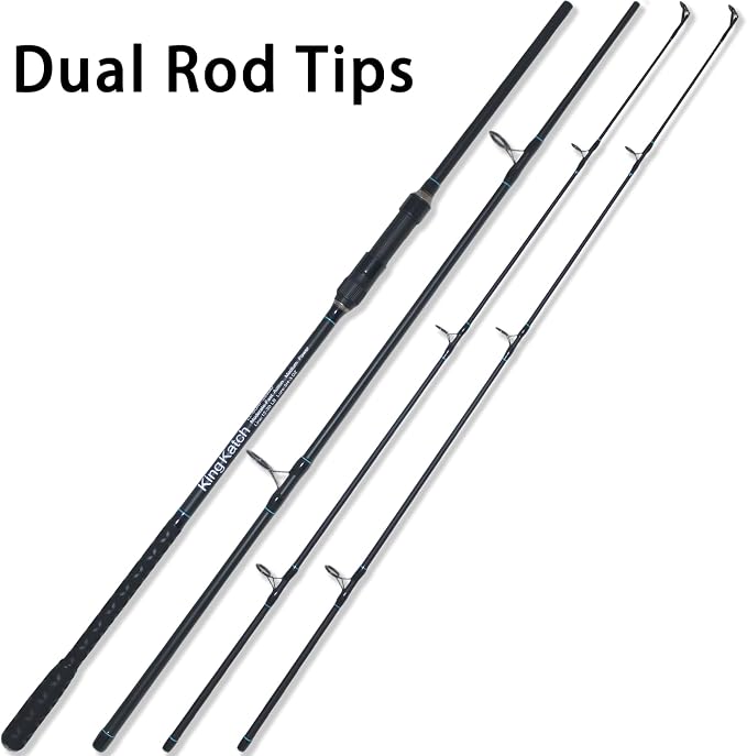 Surf Spinning Fishing Rod 9'/10'/11'/12', 3-Piece Carbon Fiber Saltwater Rod with 2 Tips, Lightweight High-Sensitivity Long-Cast Shore & Beach Casting Rod for Pier Surf Fishing