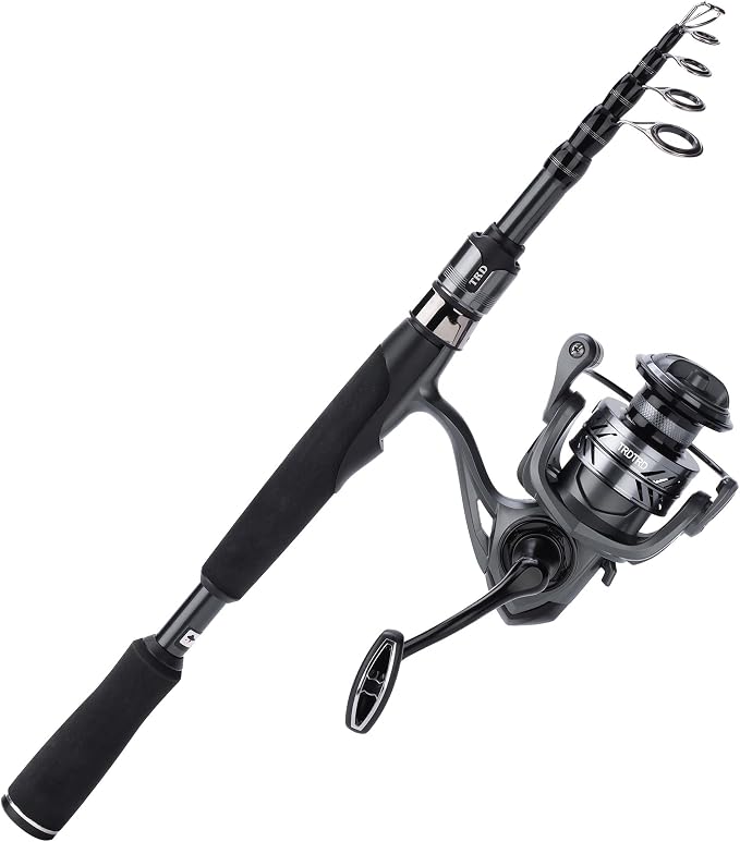 Fishing Rod and Reel Combo Kit—Telescopic Fishing Rod, Collapsible Fishing Rod, Portable Fishing Set w/Tackle Box, Lures & Bag, 4.2oz Carbon Fiber, 5.2:1 Anti-Twist Reel, Freshwater/Light Saltwater