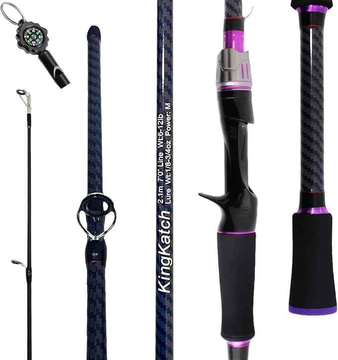 24-Ton Carbon & Fiberglass Spinning/Casting Rod, Lightweight 2-Piece Sensitive Fishing Rod with Ceramic Guides & Split-Grip Handle for Bass, Trout, Pike