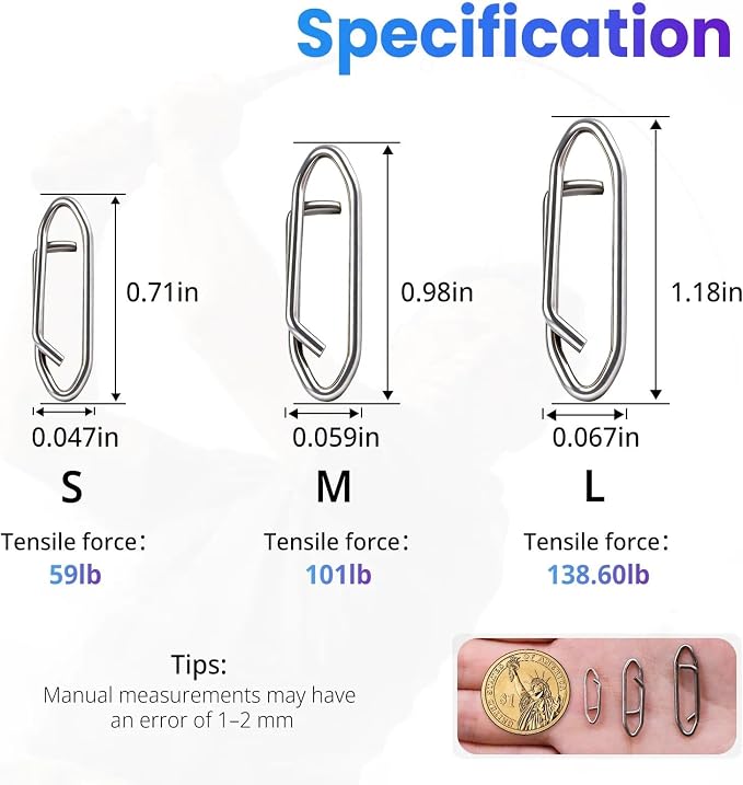 Power Fishing Clip - Fishing Speed Clips 50Pcs Stainless Steel Quick Change Connector,Link Split Rings Snaps for Lures Saltwater Size S# M# L#