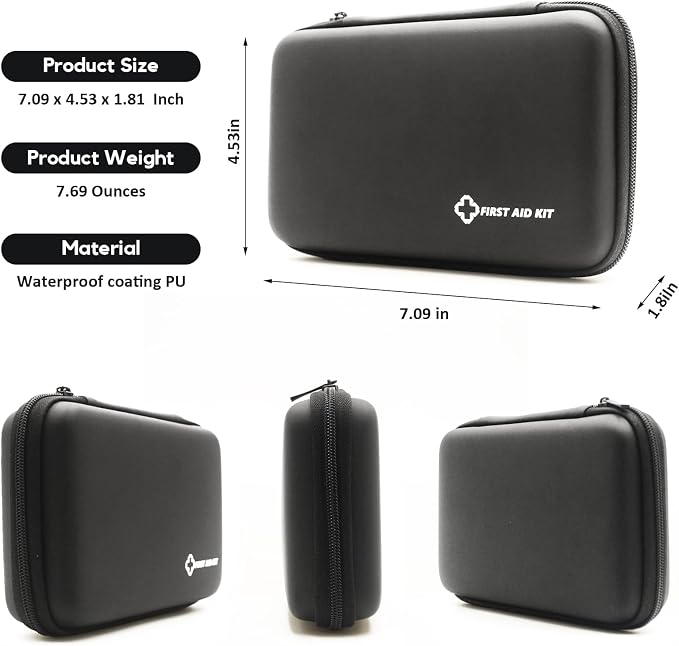 Small First Aid Kit Portable Compact Waterproof Mini Refill Supplies for Home Car Travel Camping Truck Hiking Sports Office & Outdoor Emergencies Black