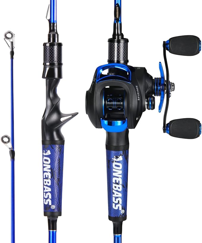 One Bass Fishing Rod Reel Combo, Baitcasting Fishing Pole with Graphite 2Pc Blanks