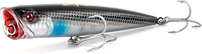 Dr.Fish Popper Saltwater Fishing Lures, 4/5.5 Inches GT Popper VMC Treble Hooks Surf Fishing Lures for Bass Striper Pike Salmon Offshore