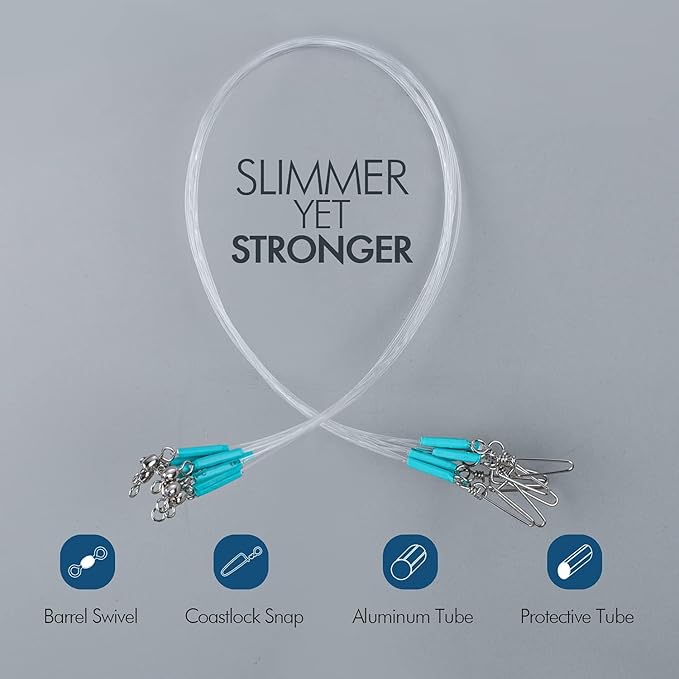 Fluorocarbon Fishing Leader Line with Swivels Snap Kits Connect Tackle Lures Rig or Hooks, High Strength Tooth Proof Fishing Leader Line for Saltwater Freshwater