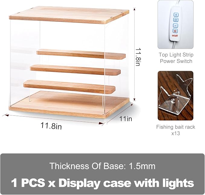 Fishing Lure Display Lure 13 Pack Stand LED Storage collectable Fishing Bedroom Decor Fishing Lure Display case led Display case collectable Fishing Room Decor