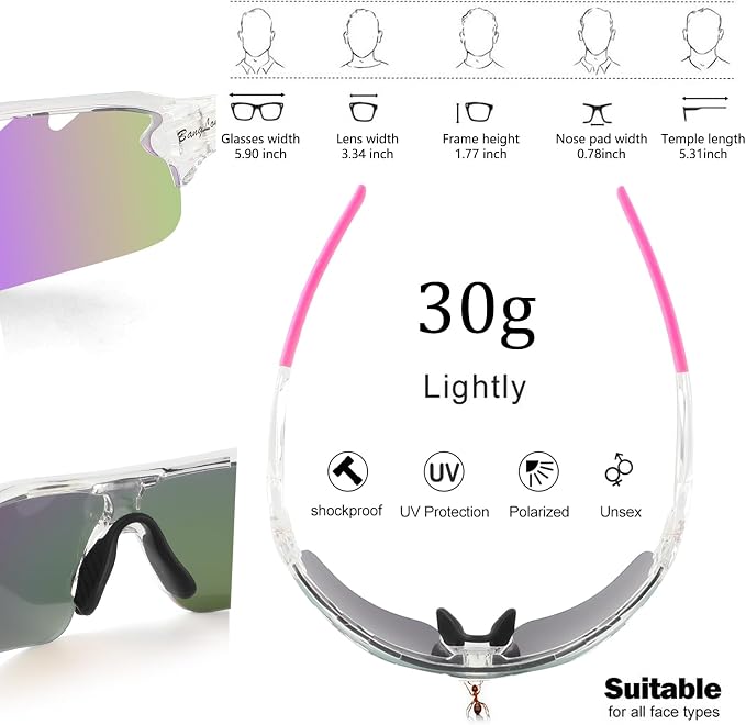 BangLong Polarized Cycling Sunglasses for Men Women, 26g Sports Sunglasses with 5 Lenses for Running Fishing Baseball Driving