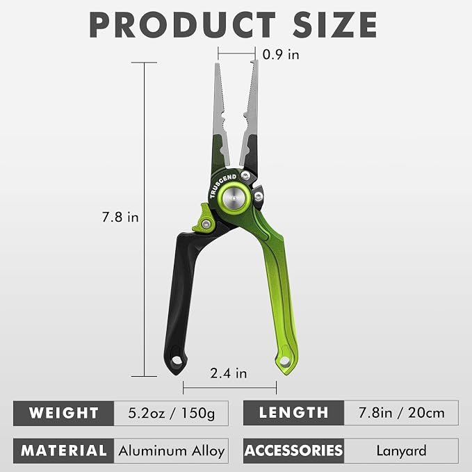 TRUSCEND Easy Use Lockable Fishing Pliers with Tungsten Carbide Cutter, Innovative Ergonomic Handy Handle, Saltwater Corrosion Resistant Teflon Coated Fishing Tool, Light Multi-Function Fishing Gear