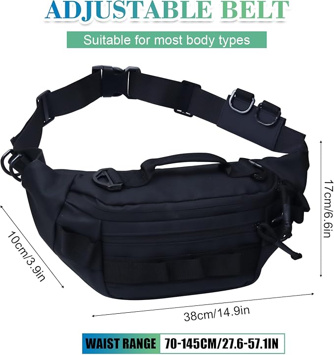 Fishing Waist Pack, Waterproof Fanny Pack with Two Tackle Boxes, Portable Sling Bag for Women & Men, Oxford Fabric, Black