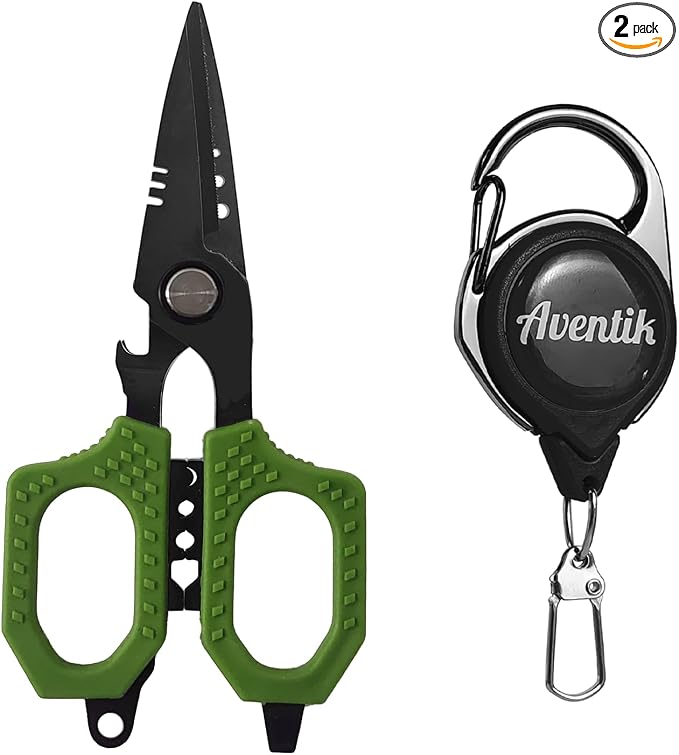 Eupheng 4.7 In Pro Fishing Scissors for Braided Line Mono Fluorocarbon with Zinger Retractor Clip, Dual Serrated Titanium-Coated Blades, Multifunction Fishing Shears