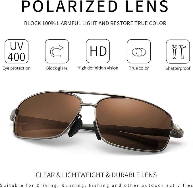 SUNGAIT Ultra Lightweight Rectangular Polarized Sunglasses Men UV400 Protection