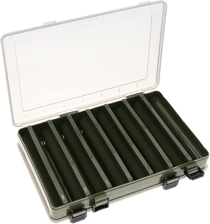 Double Sided 14 Compartments Fishing Tackle Boxes Fishing Lure Box Organizer, Fishing Bait Tackle Storage Case, Container Box for Jewelry Beads Earring Hook (Green)