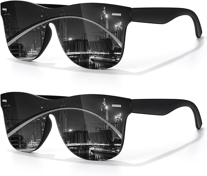 LINVO Trendy Polarized Mirrored Sunglasses Men Womens, Flat One Piece Reflective Shades for Driving Fishing UV400 Protection