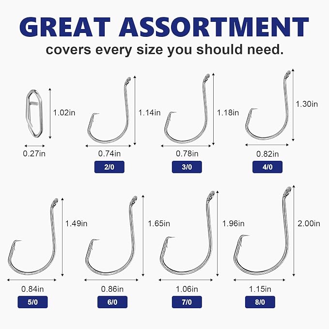 UCEC Circle Hooks Fishing Hooks 2X Strong Offset Circle Hooks Saltwater Black High Carbon Steel Octopus Catfish Fishing Hooks Fishing Gear Tackle 150pcs/ 240pcs - Size:#1 1/0 2/0 3/0 4/0 5/0 6/0 8/0