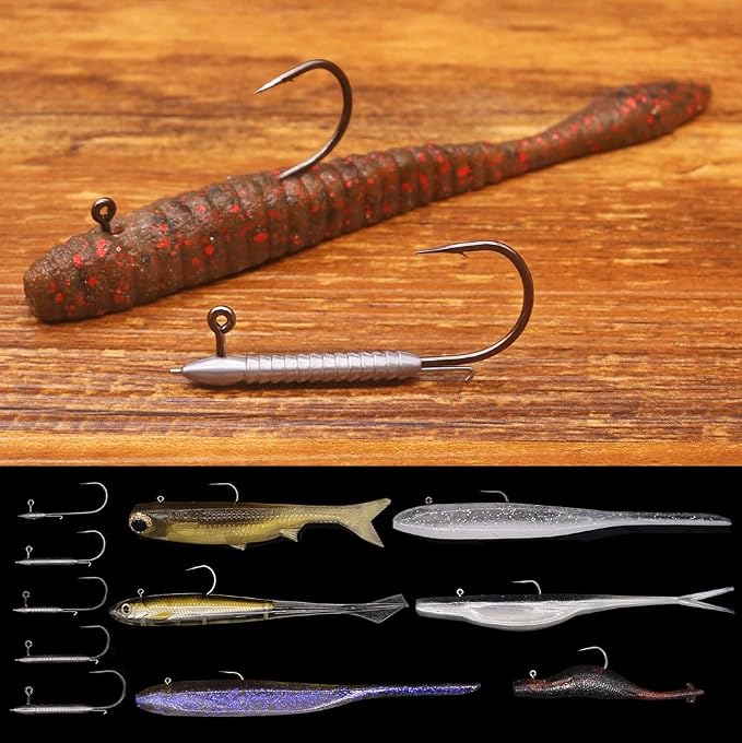 Hover Rig Jig Heads 12-Pack –2X Strong Weighted Swimbait Hooks for Bass Fishing– Freshwater Sizes #1 1/32oz to 3/0 1/8oz