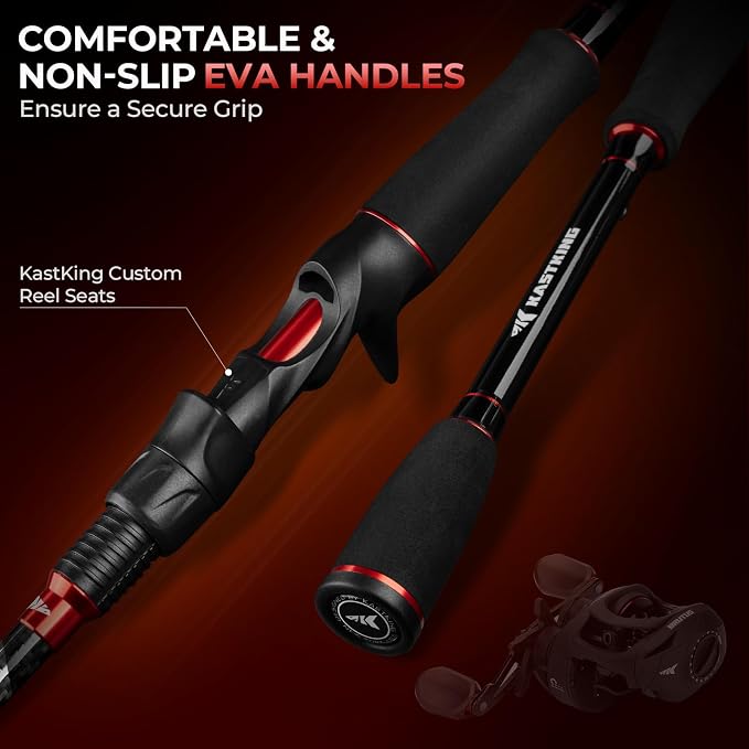 KastKing Brutus Twin-Tip Fishing Rod and Reel Combo, Baitcaster, Spinning & Spincast Combos, IM6 Graphite 2-Piece Rod with Backup Tip Section, EVA Handle, Durable & Sensitive, Freshwater Fishing