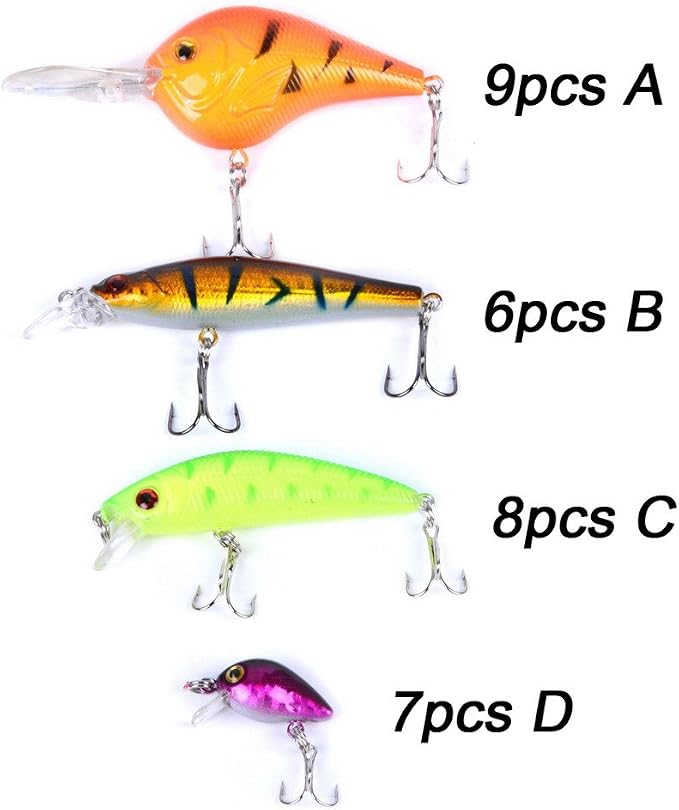 Aorace Fishing Lures Kit Mixed Including Minnow Popper Crank Baits with Hooks for Saltwater Freshwater Trout Bass Salmon Fishing