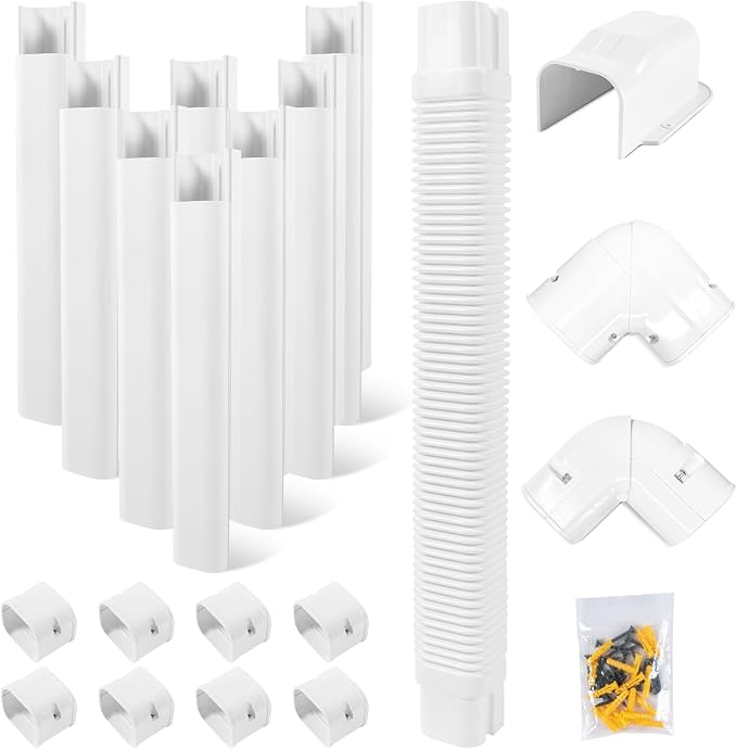 LyPrem 2025 Upgraded 16.5Ft Mini Split Line Set Cover 4" PVC Line Cover Kit for Mini Split and Central Air Conditioner & Heat Pump(Adjustable 90° Elbow for Easy Installation)