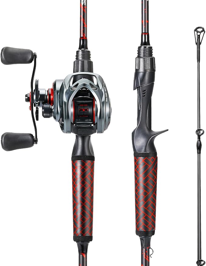 Sougayilang Fishing Rod and Reel Combo, Baitcasting Combo, Baitcaster Reel with 2-Piece Durable Carbon Fiber Casting Rod for Freshwater