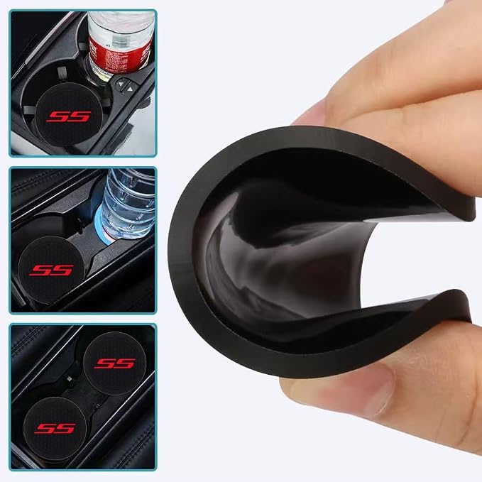 2 Pack SS Car Cup Holder, Non-Slip Cup Coasters for Camaro Fashion car Interior Accessories,Decorative Car Cup Mat, Diameter 2.75 Inch
