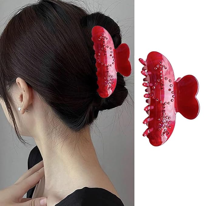 Heart Hair Claw Clips Large Acrylic Hair Clips Red Heart Shape Clamp Clips for Holiday Hair Accessories Strong Hold Hair Jaw Clips with Cupid Rhinestones Luxury Design Wedding Party Gifts