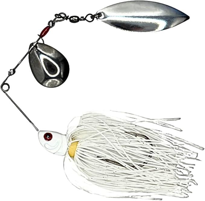 10 - Pack - White Spinner Lure, Fishing Lure, Spinnerbait, Freshwater Fishing - Metal, Plastic