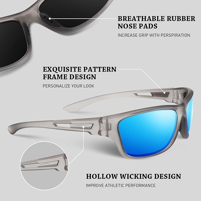 WEAROYO Polarized Sports Sunglasses for Men Women,Fishing Driving Rectangular Goggles UV400 Protection