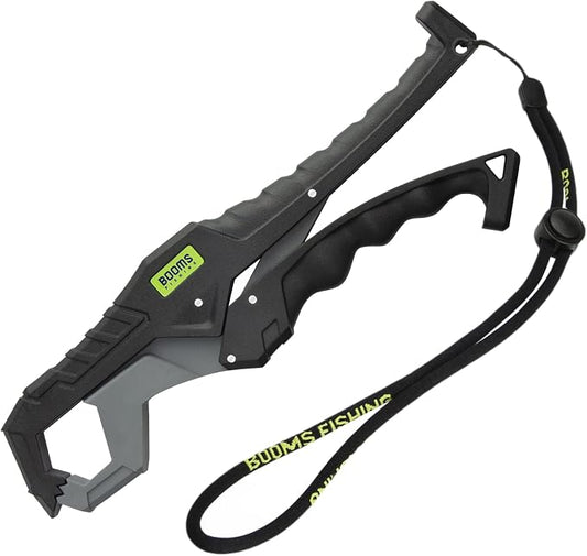 Booms Fishing G05 Lip Gripper Saltwater, 9.4" Plastic Catfish Grippers Pliers, Grabber Tool With Lanyard, Grips for Kayak Fishing Accessories, Great Holder for Caught Fish