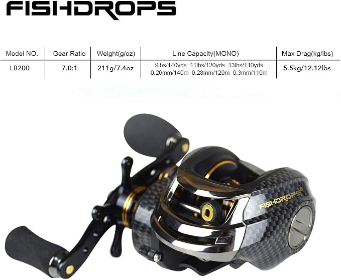 FISHDROPS Baitcasting Reels, 17+1BB Magnetic/Centrifugal Brake Systems Baitcaster Reel, High-Speed Gear Ratio 7.0 Ultra Smooth Low Profile Baitcast Fishing Reel