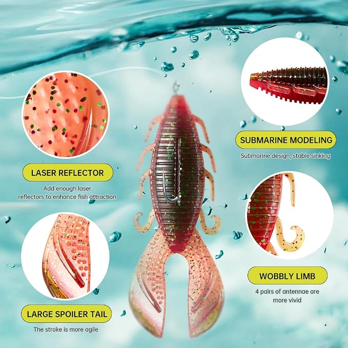 SOLOKING Soft Plastic Fishing Lures - Second Generation Evolved Bait with Natural Shrimp Oil, Salt Injection Technology, Super Elastic Imported PCV Material - Laser Reflector & Submarine Modeling